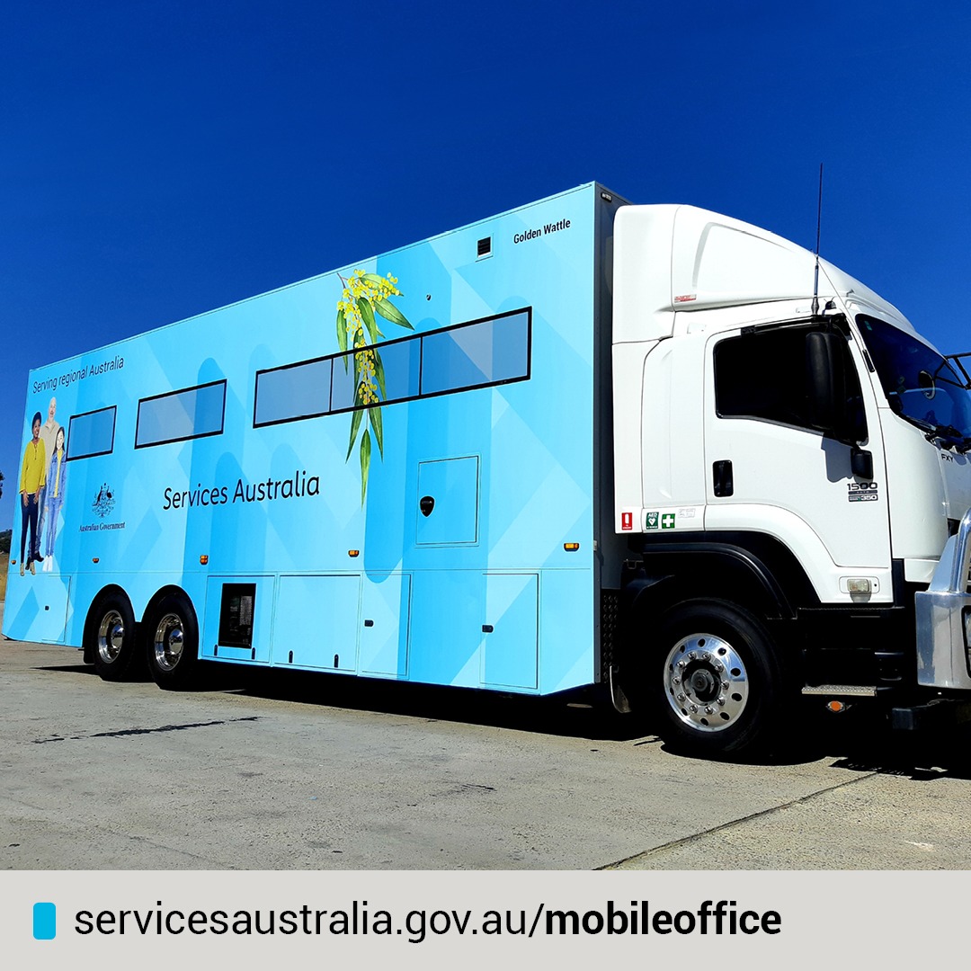 Featured image for “The Services Australia Mobile Service Centre ‘Golden Wattle’ will be visiting Karuah RSL Club, Tuesday 23rd April, 9 am to 4 pm Staff can help you and your family with payments and services for Medicare and Centrelink, as well as information about Department of Veterans’ Affairs and the National Disability Insurance Scheme programs and services. #wp”