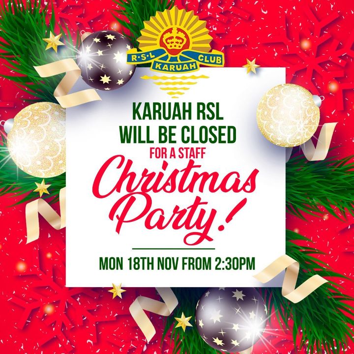 Featured image for “We only open from 11:30am – 2:30pm tomorrow due to Club’s staff party. We will be closing for night trades. We will open again on the Tuesday 19th November from 11:30am.”