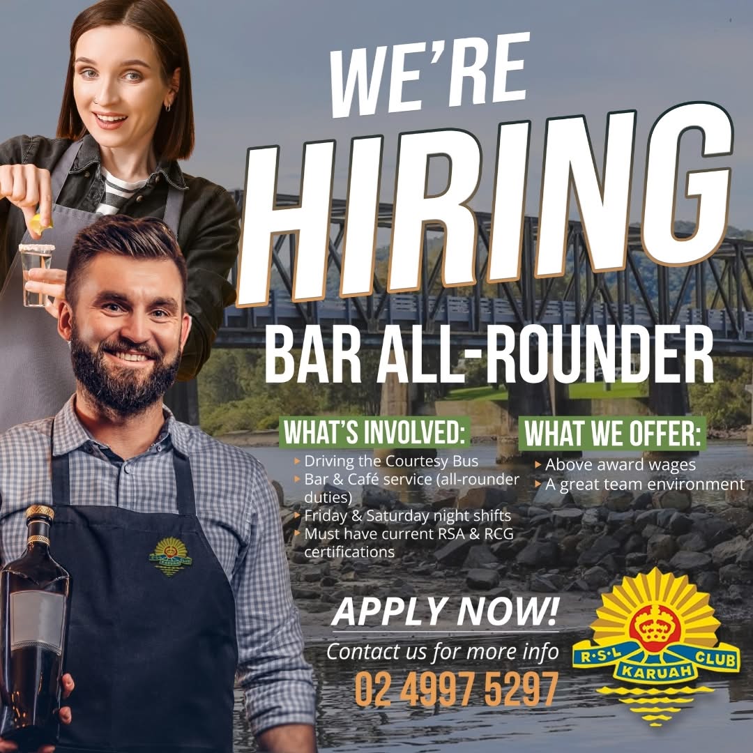 Featured image for “Join Our Team: Bar All-Rounder Position Available at Karuah RSL Club”