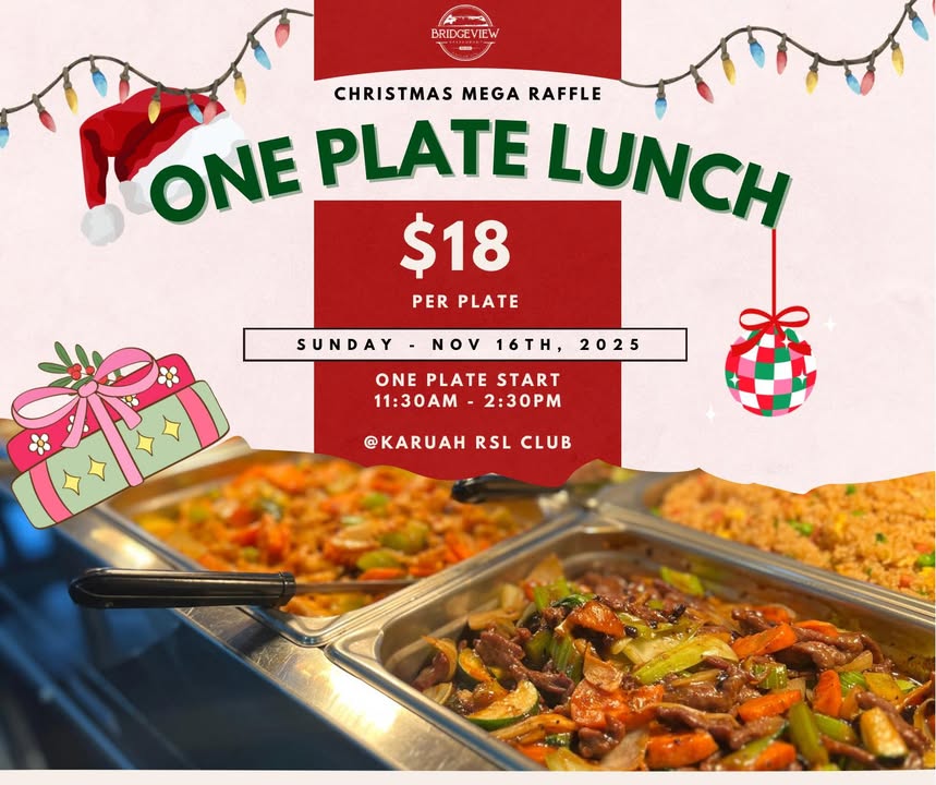 Featured image for “Festive Xmas Raffles & $18 One Plate Deal at Karuah RSL (bridgeview)”