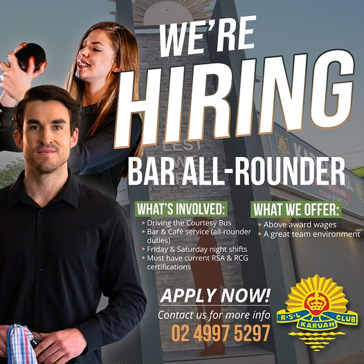 Featured image for “Bar All-Rounder Position at Karuah RSL”