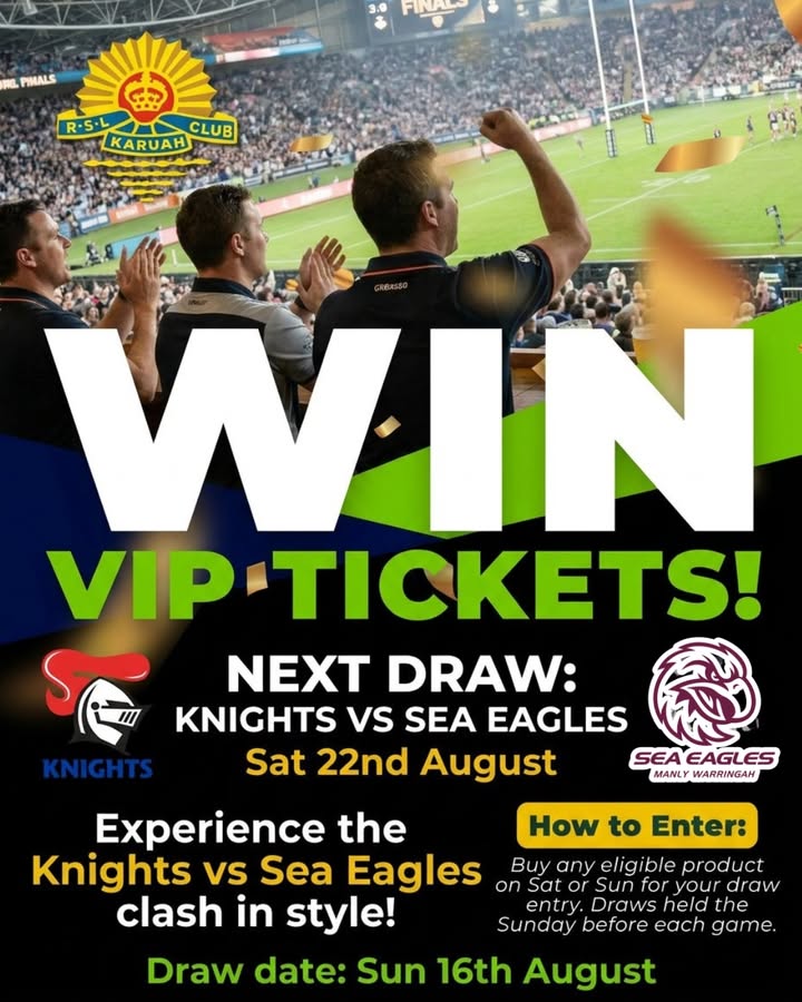 Featured image for “Win VIP NRL Tickets at Karuah RSL – Knights vs Sea Eagles”