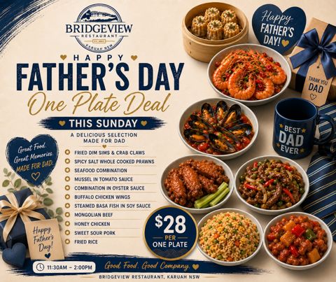 Featured image for “Father’s Day One Plate Deal at Bridgeview Restaurant Karuah”