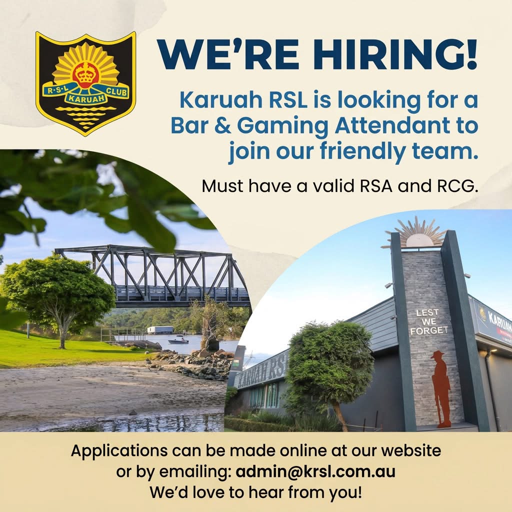 Featured image for “Now Hiring: Bar All-Rounder at Karuah RSL”
